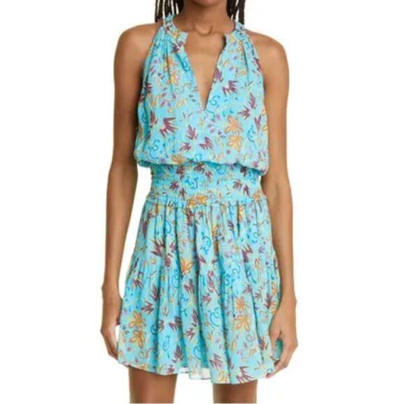 NWT New! A.L.C. 100% Silk Courtney Floral Dress in Blue Grotto Multi. Size 2. - Picture 2 of 13